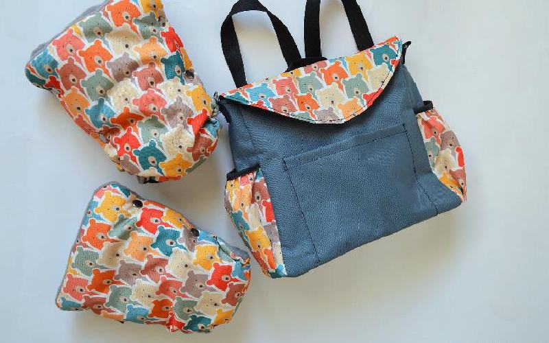 کیف مدرسه 1401 (کوله پشتی) کتان چرم جین طرح فانتزی عروسکی خرگوشی