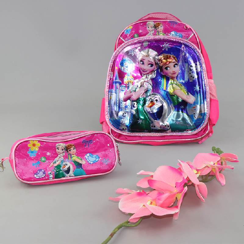 کیف مدرسه السا و آنا؛ کتان جین برزنتی 2 رنگ صورتی آبی