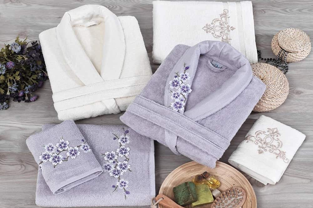 حوله تن پوش دوقلو (پالتویی) نخ پنبه پلی استر شامل کمربند کلاه دمپایی