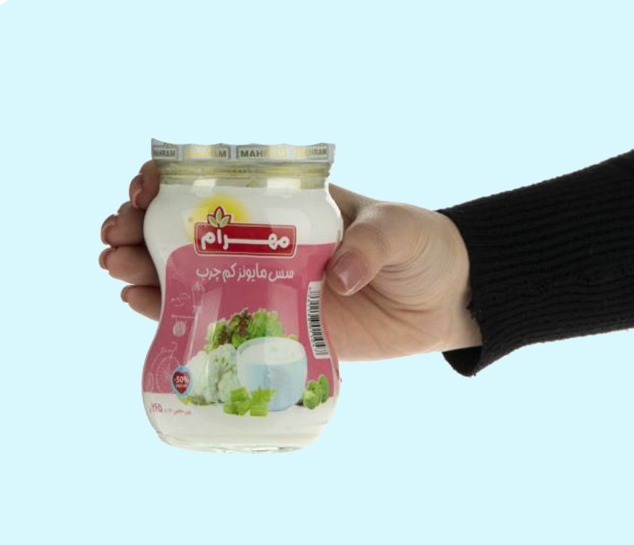سس مایونز کم چرب مهرام؛ شیشه ای پلاستیکی 2 رنگ سفید کرم
