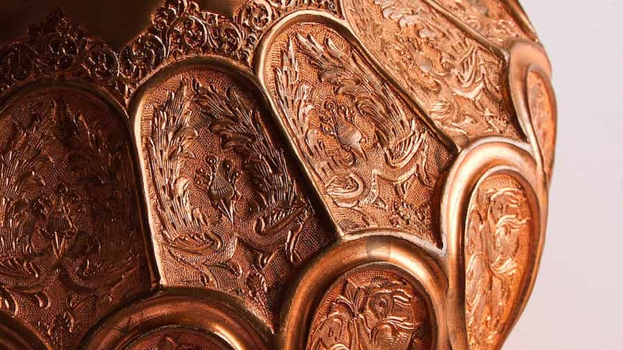 ظروف مسی قلم کاری شده؛ شکلات میوه آجیل خوری 2 مدل طرح دار ساده