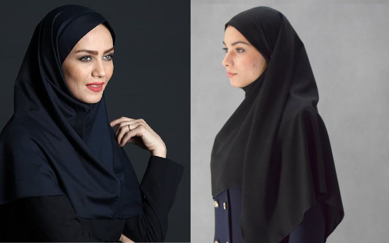 مقنعه دانشجویی بلند؛ چانه دار آبشاری 3 جنس نخی کرپ پلی استر