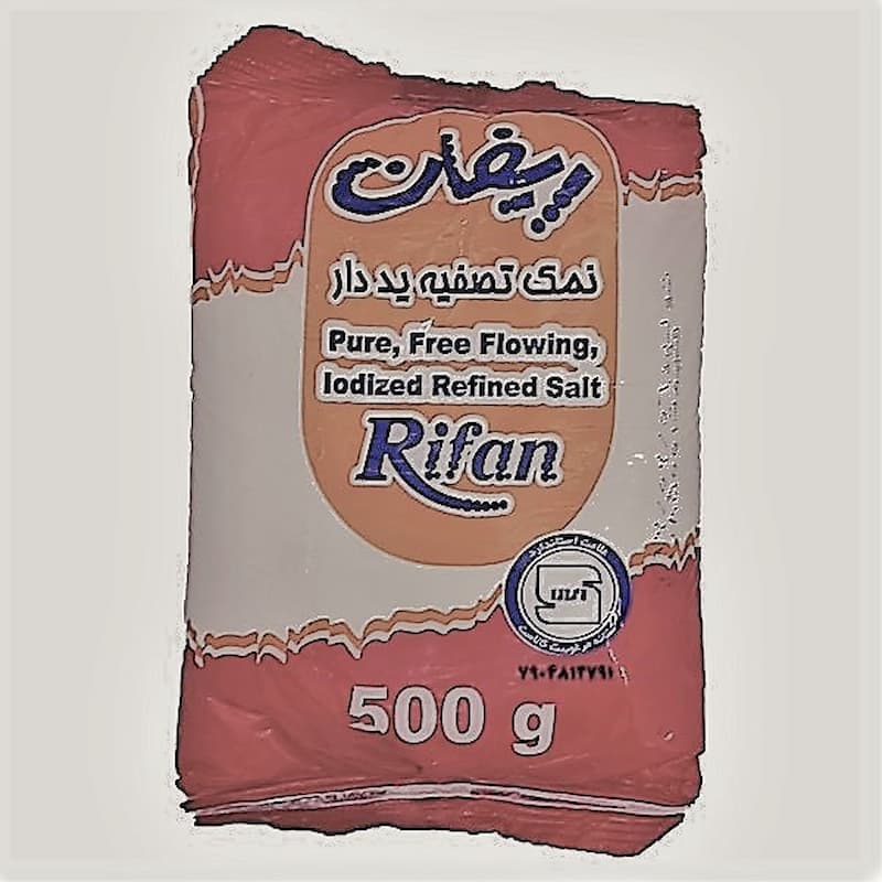 نمک ریفان؛ خوراکی ید دار ضد باکتری بسته بندی 500 گرمی تصفیه شده