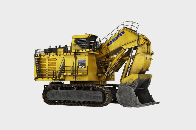 بیل مکانیکی کوماتسو 8000؛ چرخ زنجیری پلاستیکی مناسب صنعت راه سازی