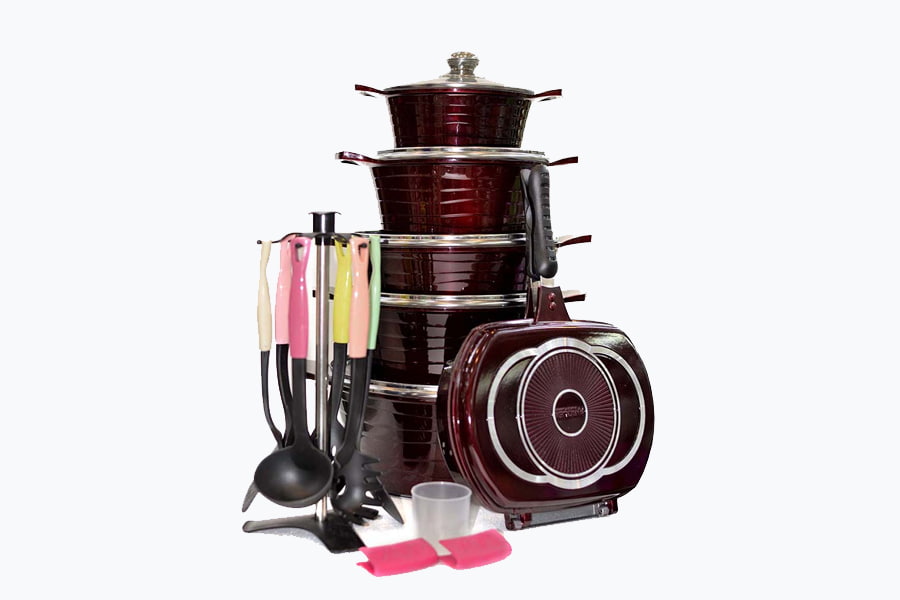 قابلمه چدن مارک تکنو؛ تک و ست 3 رنگ جگری صورتی مشکی