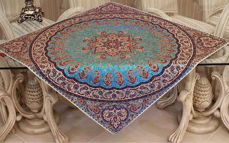 ترمه هشت بهشت؛ 5 8 تکه ابریشمی رنگ آبی قرمز کرم