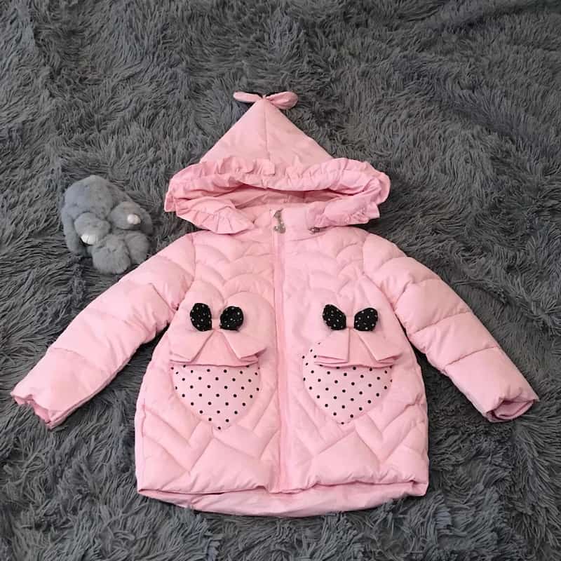 کاپشن بچه گانه دخترانه؛ فانتزی کارتونی کلاه دار 3 رنگ صورتی قرمز سفید