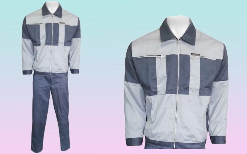 لباس کار ایران خودرویی؛ دوتکه پیراهن شلوار کج راه 2 رنگ آبی سرمه ای