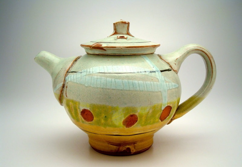 قوری چینی معمولی؛ ساده طرحدار 3 رنگ سفید سورمه ای طلایی