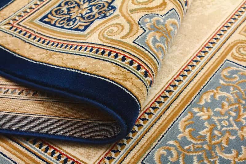 فرش ابریشم دستباف 12 متری (قالی) دور گلیم باف رنگ بژی قرمز