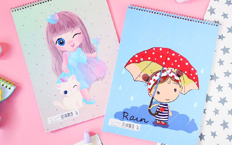 دفتر نقاشی بزرگ دخترانه؛ کاغذ کاهی گلاسه سفید 2 نوع ساده فانتزی