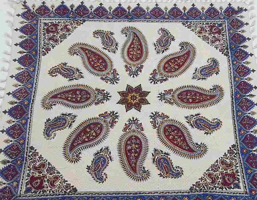 سفره قلمکار زابلیان؛ پارچه کتان ترمه 2 شکل دایره ای مربعی مستطیل