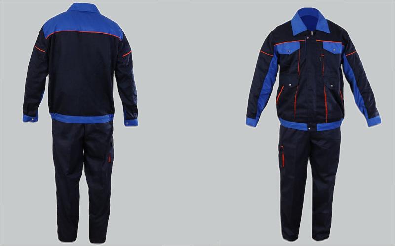 لباس کار یکسره کتان؛ دوبندی آستین دار 2 رنگ سورمه ای قرمز