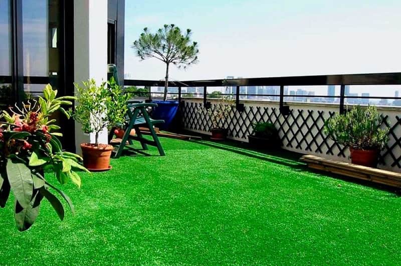 چمن مصنوعی تراس؛ موکتی ضربه گیر پرز (کوتاه متوسط بلند) نصب آسان