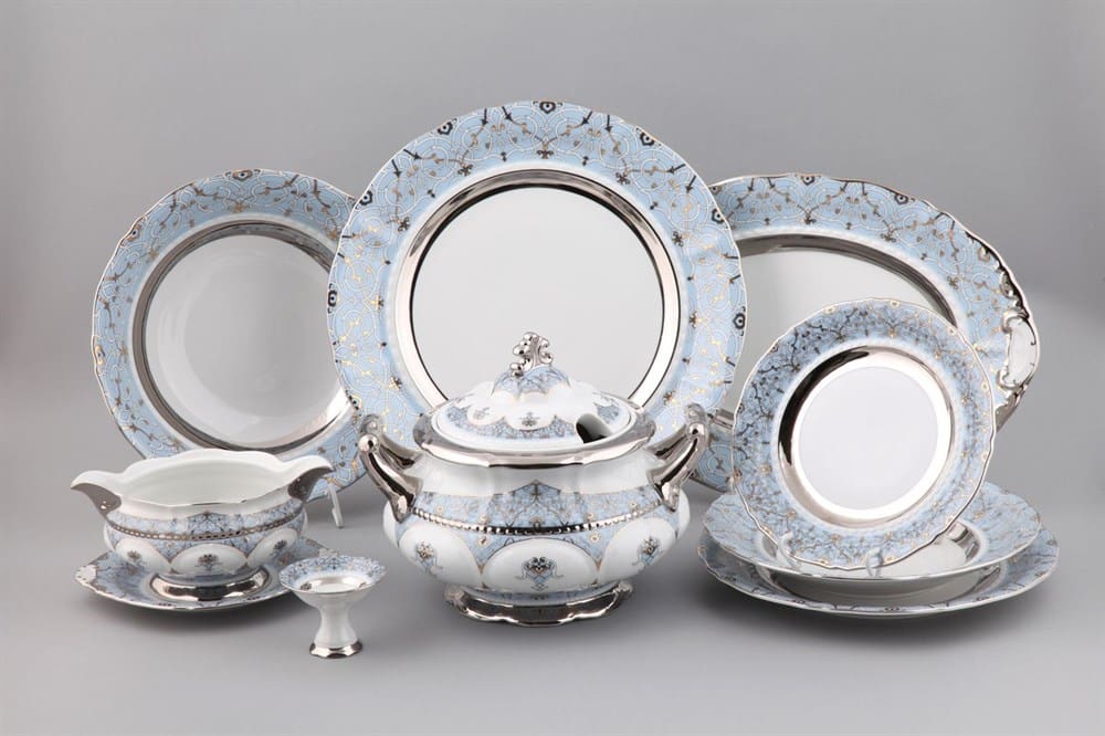 چینی زرین طرح الگانس پلاتینی؛ بشقاب کاسه دیس رنگبندی طلایی نقره ای (6 12) نفره