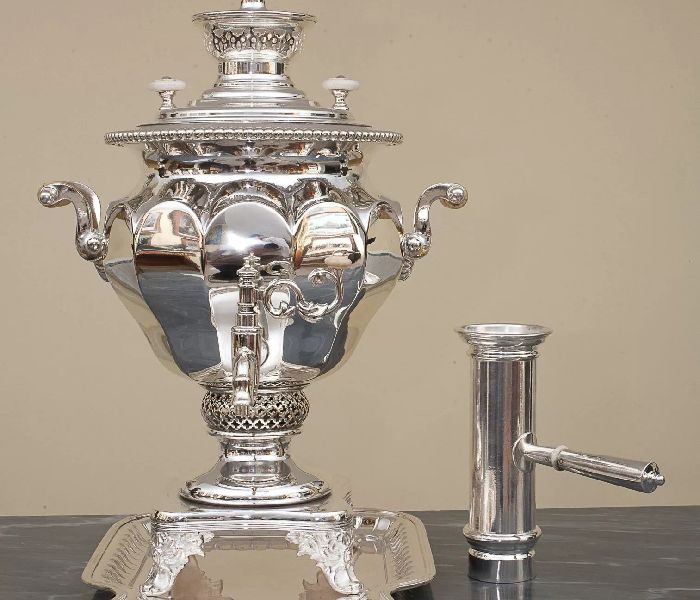 سماور افسون؛ گازی ذغالی جنس قلع برنج 2 طرح (روسی قلمزنی)