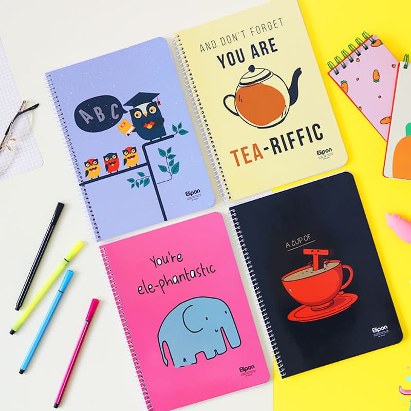 دفتر زبان 60 برگ؛ ساده سیمی 20 خط آبی دارای طرح متنوع