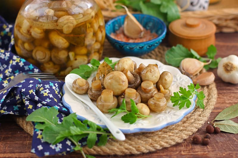 ترشی قارچ؛ حاوی سیر فلفل ترخون کاهش کلسترول خون درمان کم خونی