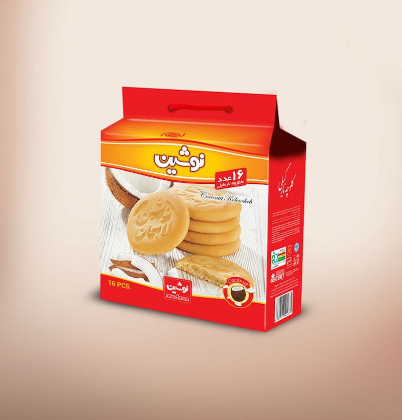 کلوچه نوشین نارگیلی؛ بافتی نرم لطیف بسته بندی (4 6 12 24) عددی