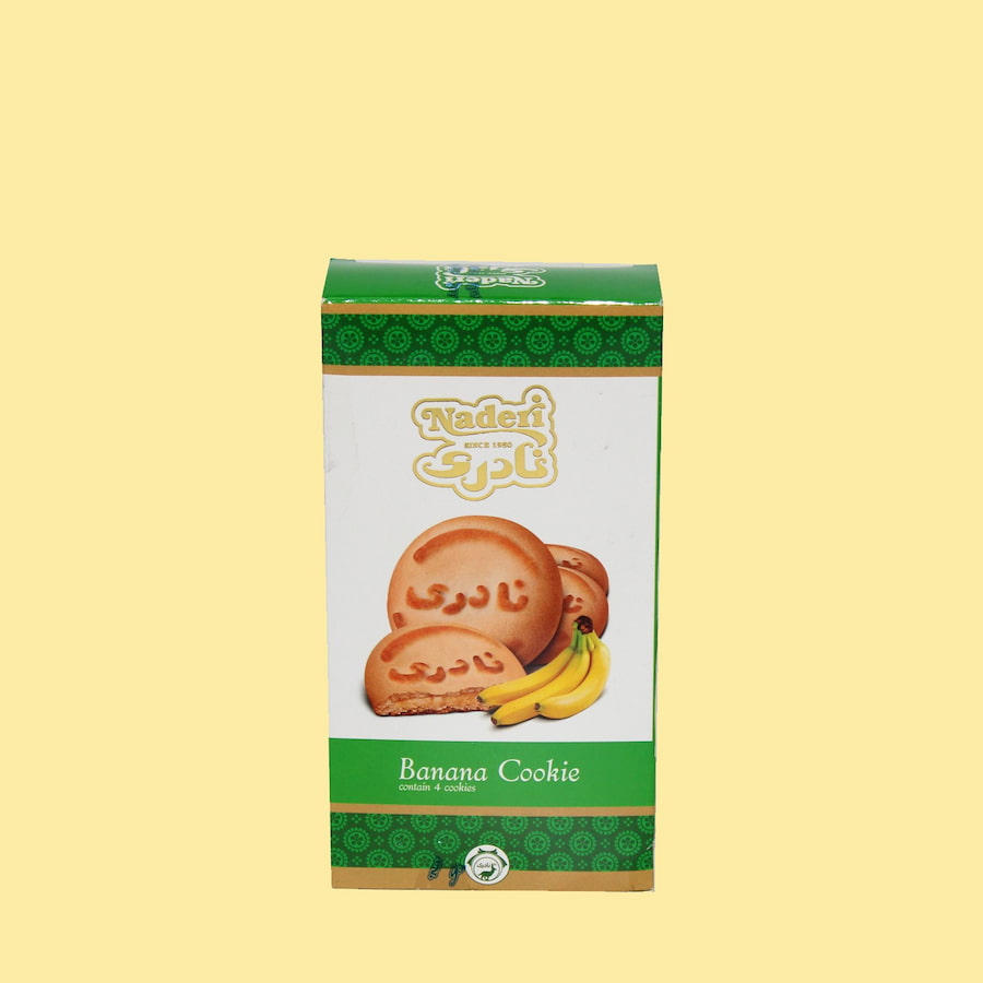 کلوچه نادری با طعم موز؛ کوکی مغزدار فاقد افزودنی بسته بندی (2 4 6 12 24 عددی)