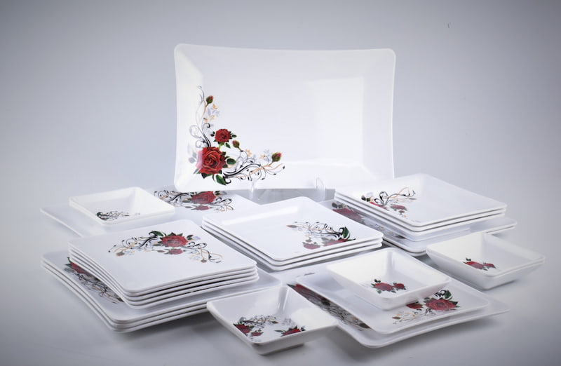 ظروف ملامین چهارگوش؛ پلاستیکی 4 نوع دیس لیوان بشقاب کاسه