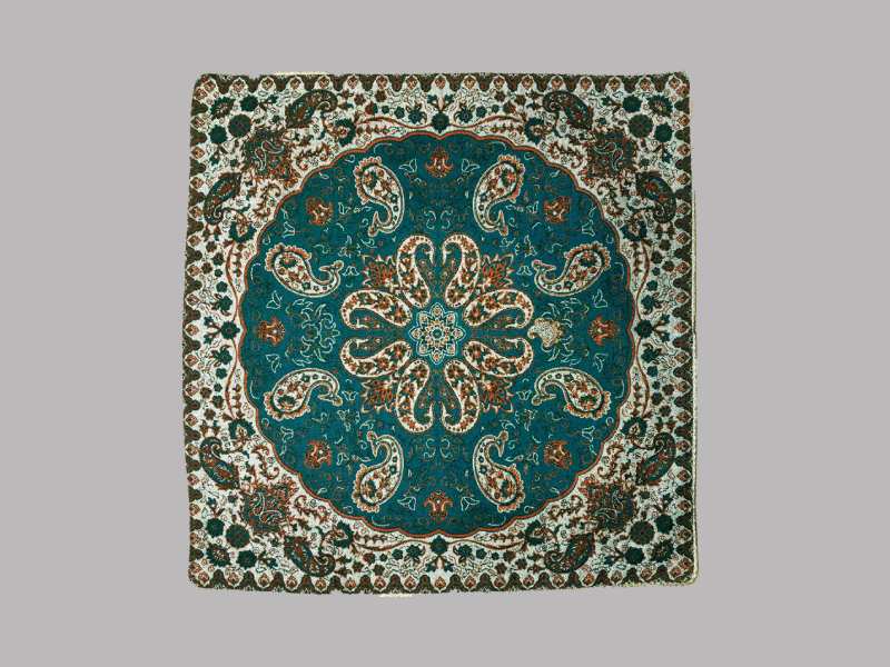 ترمه قاسمی؛ طرحدار ساده 2 رنگ قرمز فیروزه ای نقش (بته سروی گلزار)