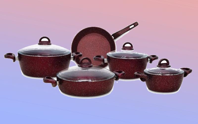 ظروف تفلون زوپینی؛ روکش گرانیتی چدن ضد خش درب شیشه ای