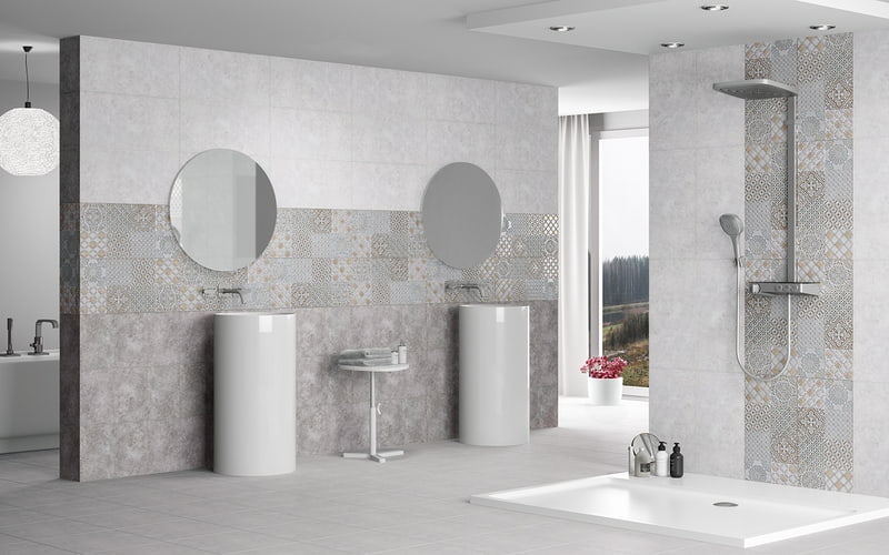 کاشی سنتی چاپی؛ سنتی مدرن (سفید مشکی) 120*80 دوام بالا