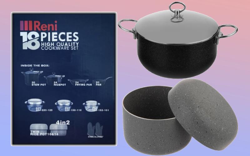 ظروف تفلون لیدوما؛ پیرکس آلومینیوم روکش گرانیتی 18 پارچه