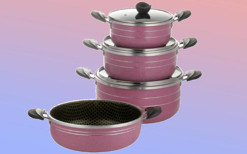 ظروف تفلون نکیسا؛ گرانیتی آلومینیومی دارای بدنه مقاوم درب پیرکس