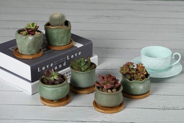 گلدان سفالی طرح فنجان؛ تزئیناتی قابل شستشو 3 رنگ