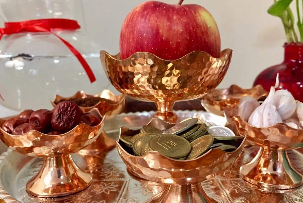 ظروف مسی سفره هفت سین؛ طلایی نقره ای انتقال حرارت بالا