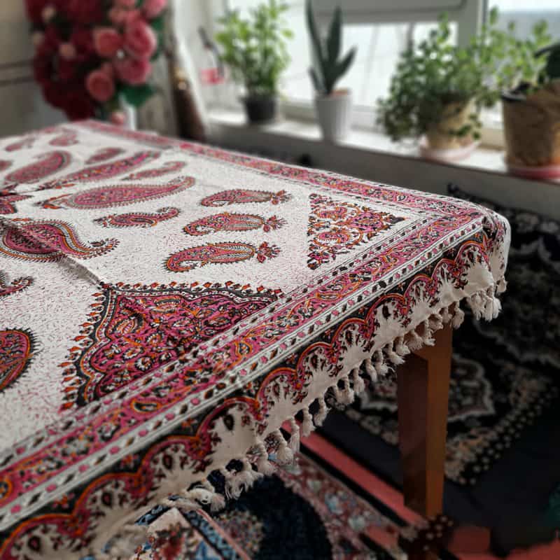 سفره قلمکار سایز بزرگ؛ گلدار رنگارنگ ابعاد (3*3 80*80 80*120) متر