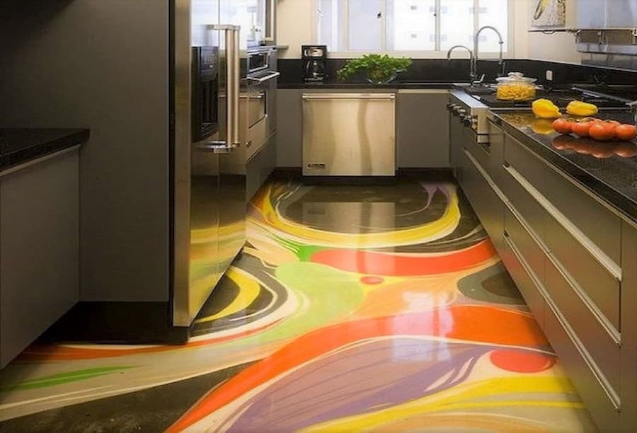کاشی سه بعدی کف آشپزخانه؛ ضد خش اسید 3 رنگ آبی سفید بنفش کمرنگ