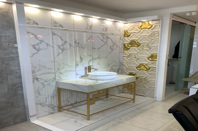 کاشی سرامیک بستک؛ سفید آبی حمام استخر مقاوم (فشار ضربه)