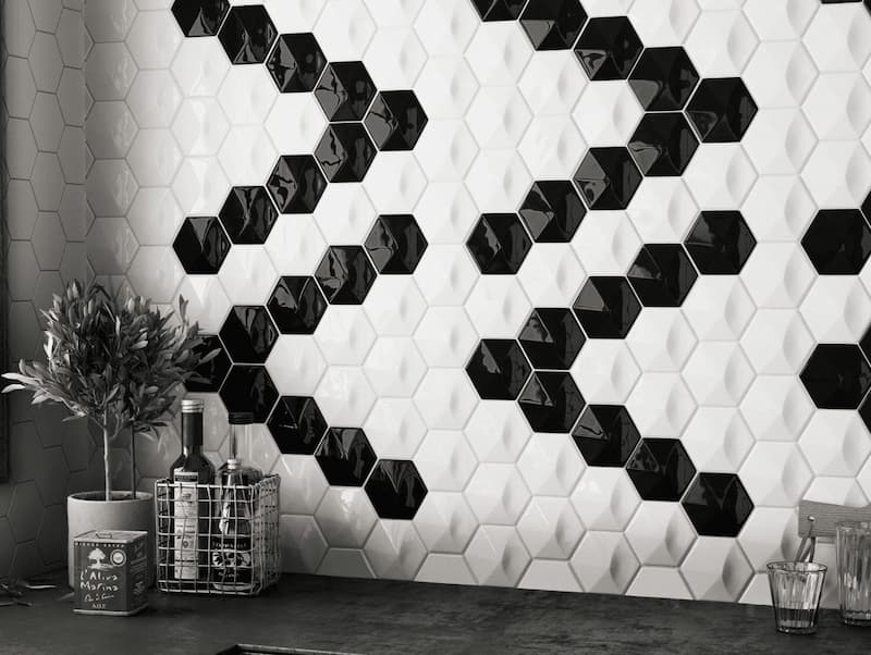 کاشی شش ضلعی سفید (سرامیک) لعاب دار پرسلان مدل اسلبی