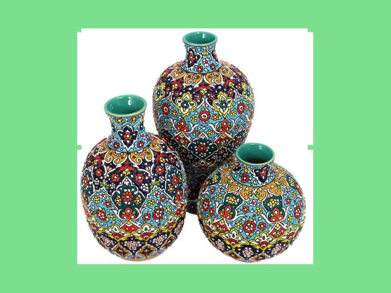 گلدان سفالی کوتاه؛ رنگ طبیعی لوزی دایره چهارگوش Hamadan