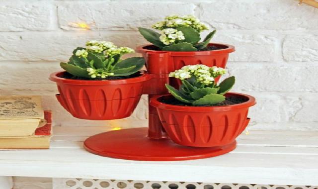 گلدان پلاستیکی طبقاتی؛ جنس پلی استر مقاوم 2 رنگ (سفید نارنجی)