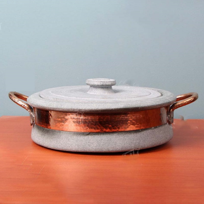 ماهیتابه سنگی مسی؛ رنگ خاکستری مناسب تهیه خورشت پیتزا غذا