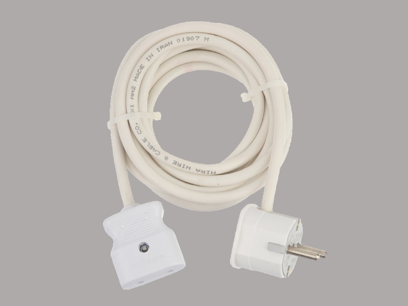 سیم سیار ۵ متری (رابط) دو شاخه سه راهی جنس بدنه پلاستیک ضد حریق 250 volt