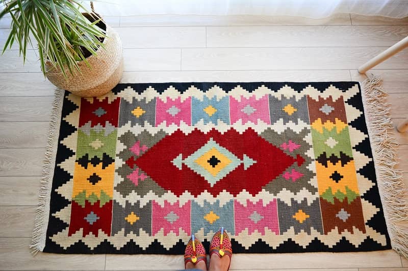 گلیم حاشیه دار (فرش) سنتی صنعتی جنس نخ پشم پنبه اکریلیک