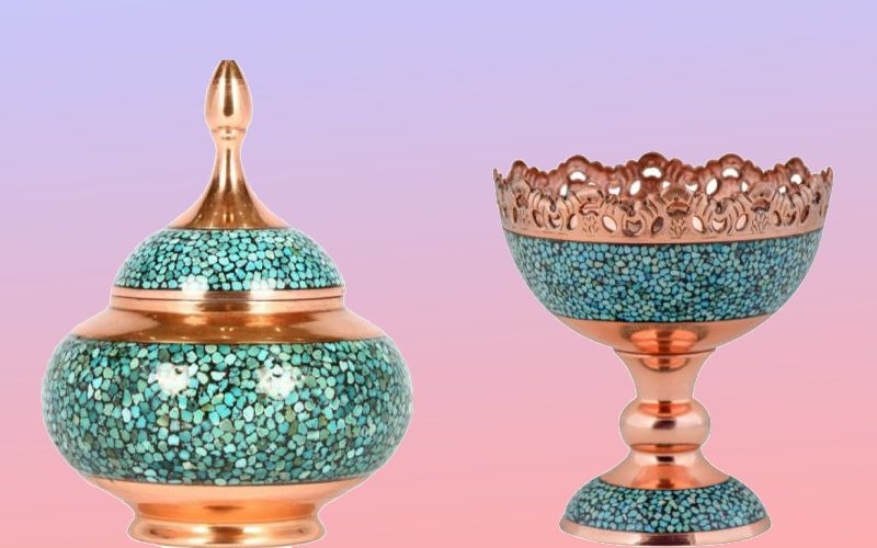 ظروف مسی نگین دار؛ فیروزه آنتی اکسیدان قندان ضد سرطان COPPER