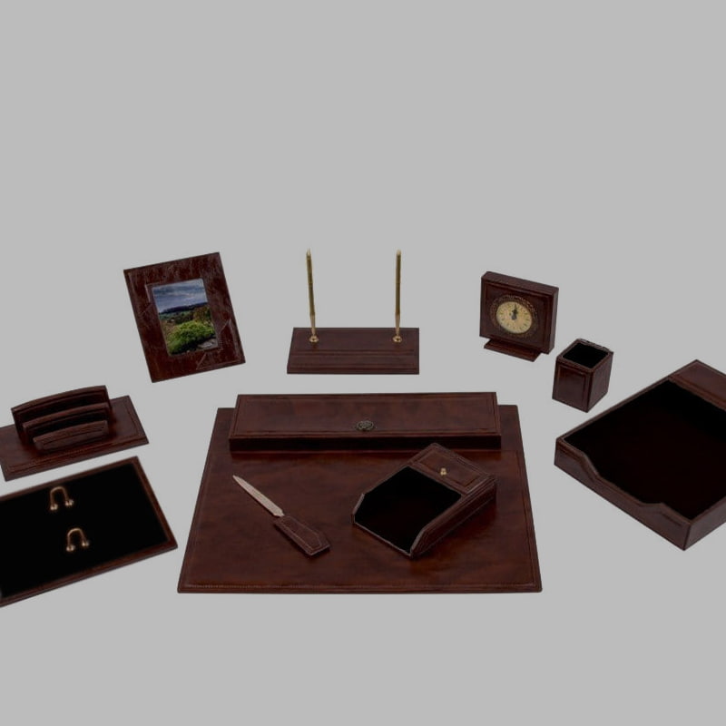 ست رومیزی مدیریتی لاکچری؛ مشکی قهوه ای چرم طبیعی 2 طرح کلاسیک مدرن