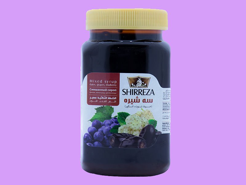 سه شیره شیررضا؛ انگور خرما توت طعم شیرین رنگ قهوه ای Shirreza