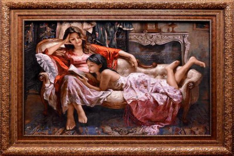 تابلو فرش زن و مرد؛ ابریشم پشمی کرک سالن پذیرایی تولید Iran