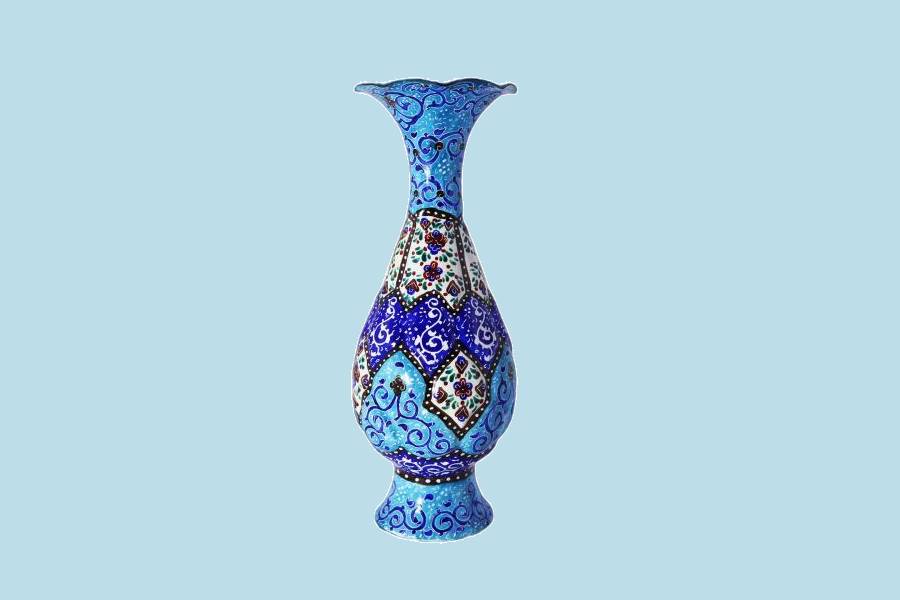 گلدان میناکاری سفالی؛ اسلیمی ختایی 3 سایز (بزرگ متوسط کوچک) براق