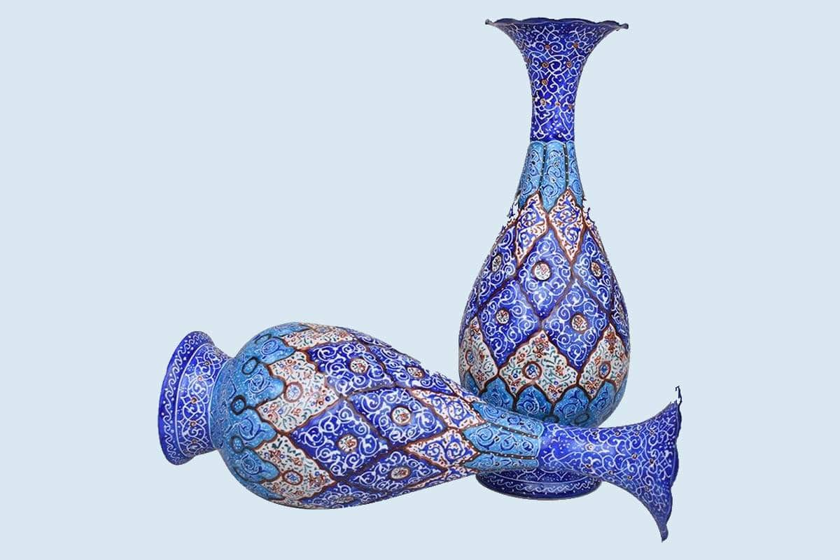 گلدان میناکاری 20 سانتی؛ ساده طرحدار 3 دایره ای مربعی نرده ای مقاوم