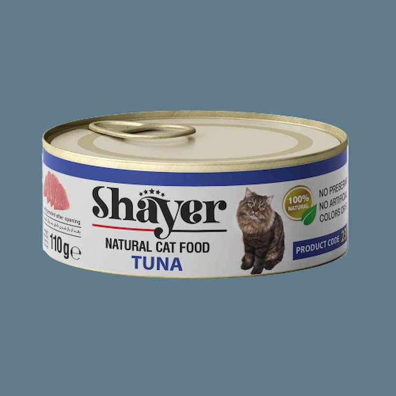 کنسرو تن ماهی شایر؛ فاقد نمک گلوتن شکر مناسب گربه های بالای 5 ماه