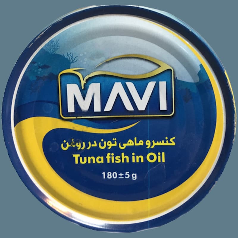 کنسرو تن ماهی ماوی؛ فاقد نگهدارنده افزودنی کاهش تری گلیسیرید 180 گرمی
