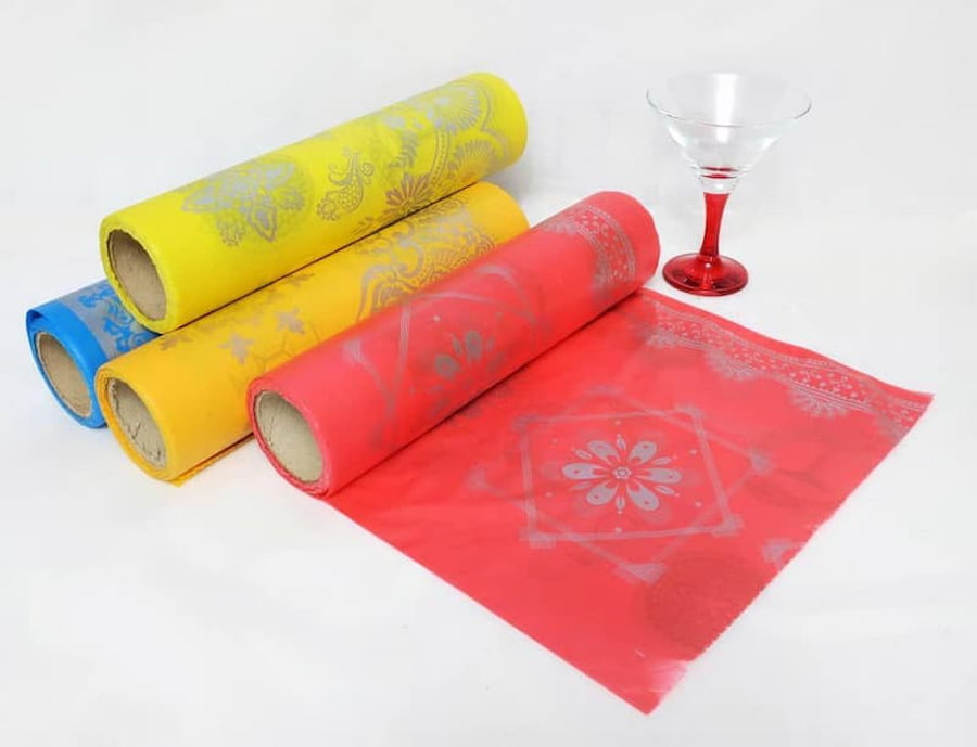 سفره یکبار مصرف مجلل؛ پلاستیکی کاغذی مجلسی رنگبندی تیره روشن